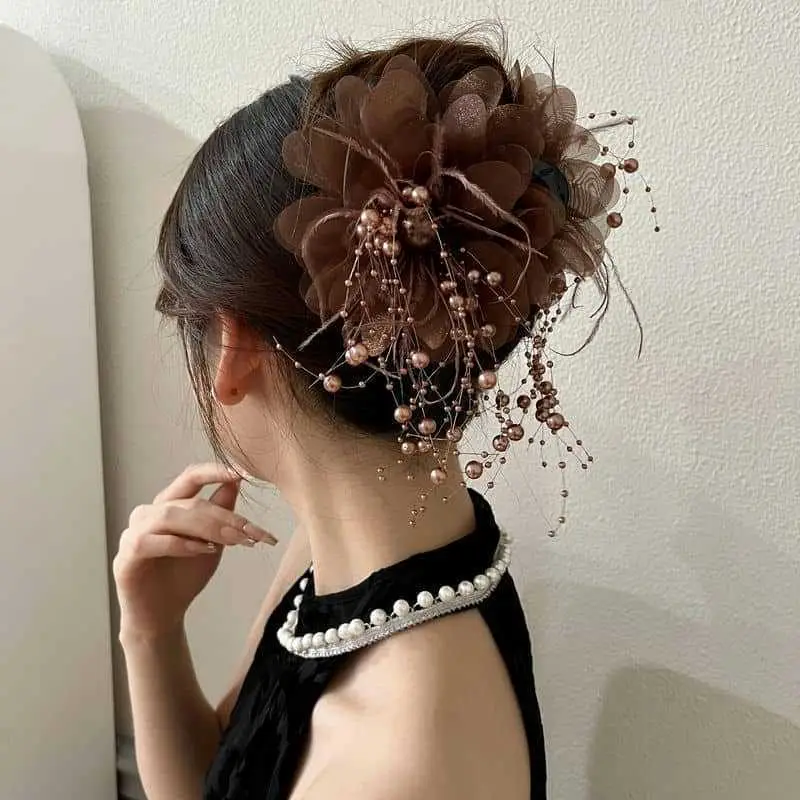 brown Peony Flower Bead Chain Clamp
