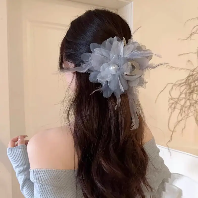 Grey Large Flower Feather Clamp
