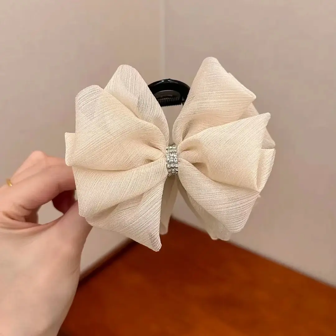 Black Satin Bow Hair Clip with Diamond Back - Image 46
