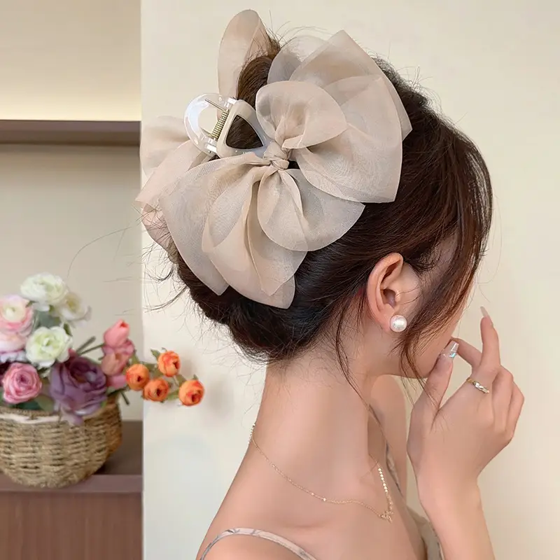 Black Satin Bow Hair Clip with Diamond Back - Image 49