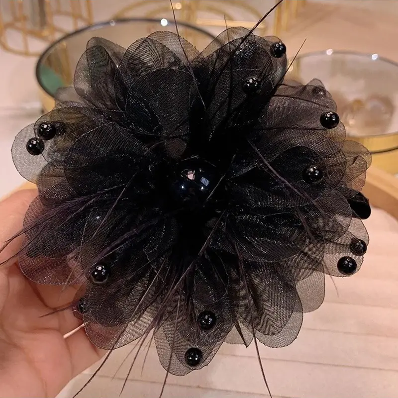 Black Satin Bow Hair Clip with Diamond Back — feature 21