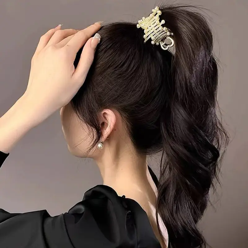 Black Satin Bow Hair Clip with Diamond Back - Image 100