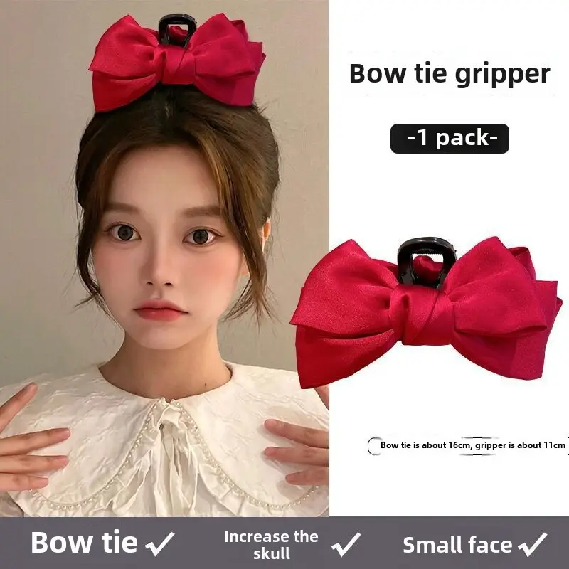 Black Satin Bow Hair Clip with Diamond Back - Image 115