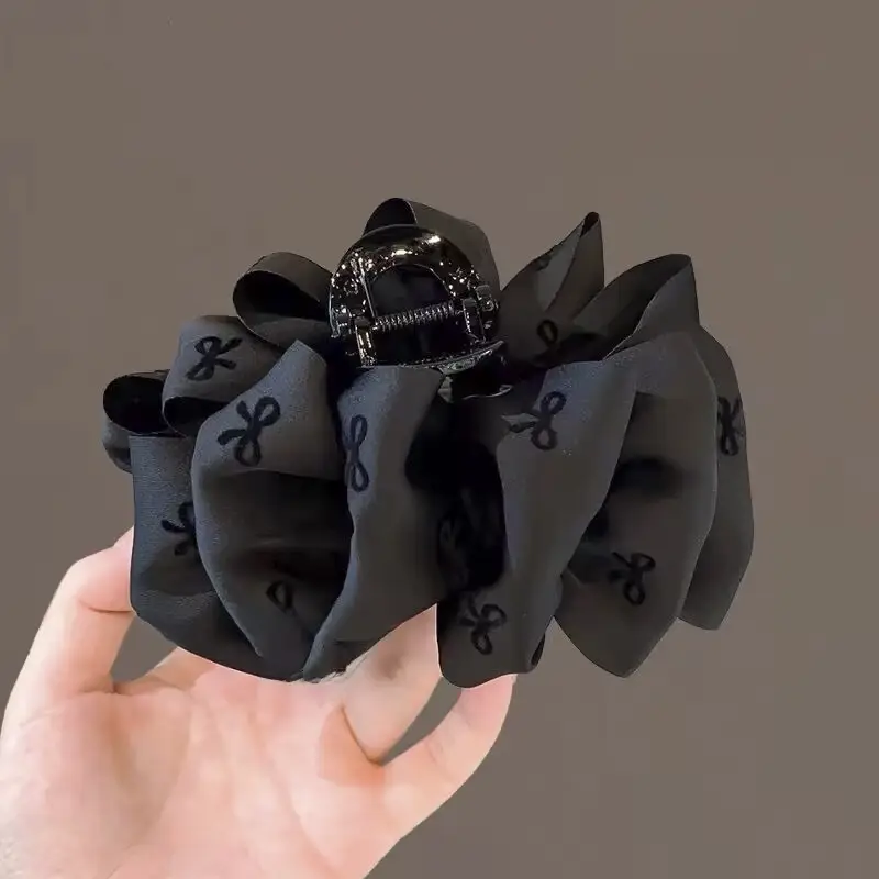 Black Satin Bow Hair Clip with Diamond Back - Image 64