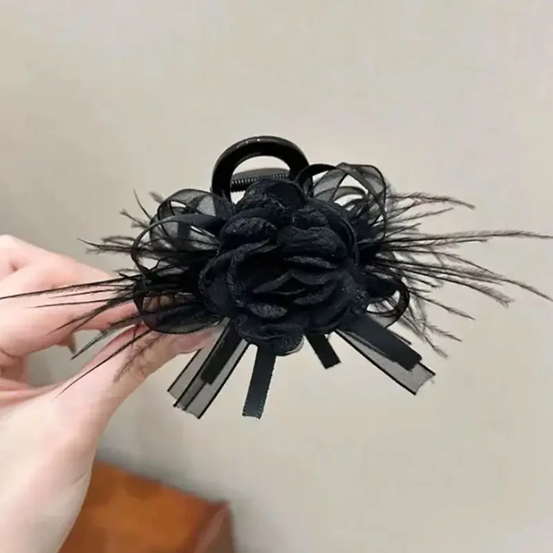 Black Satin Bow Hair Clip with Diamond Back - Image 83