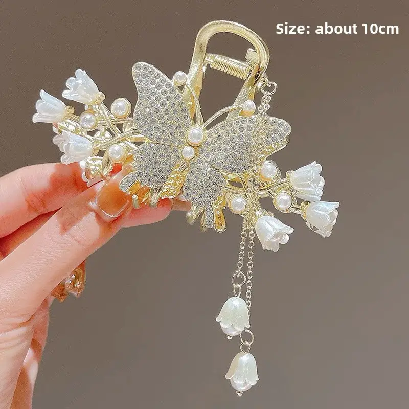Black Satin Bow Hair Clip with Diamond Back - Image 99