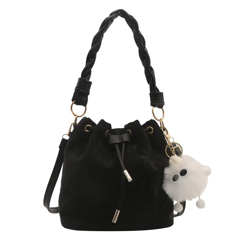Pink Drawstring Shoulder Crossbody Bag with Rope Trim - Image 13