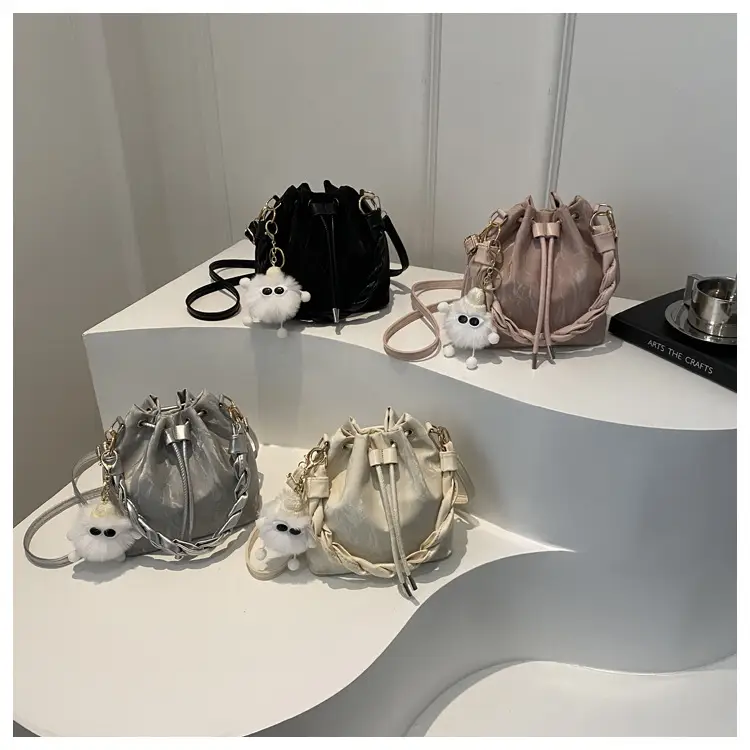 Pink Drawstring Shoulder Crossbody Bag with Rope Trim — feature 20