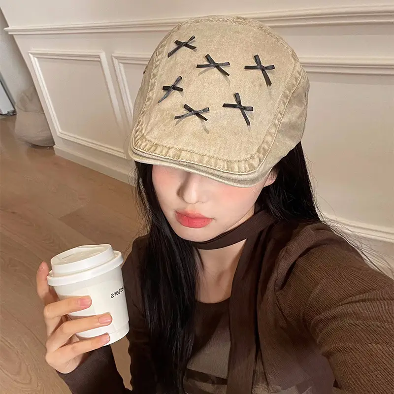Women's Korean Bow Forward Hat Spring Summer Casual Beret - Image 7