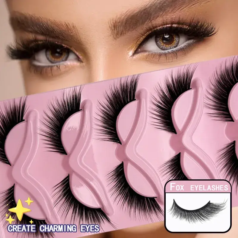 5 Pairs of Fox-Type Slanted False Eyelashes for Women