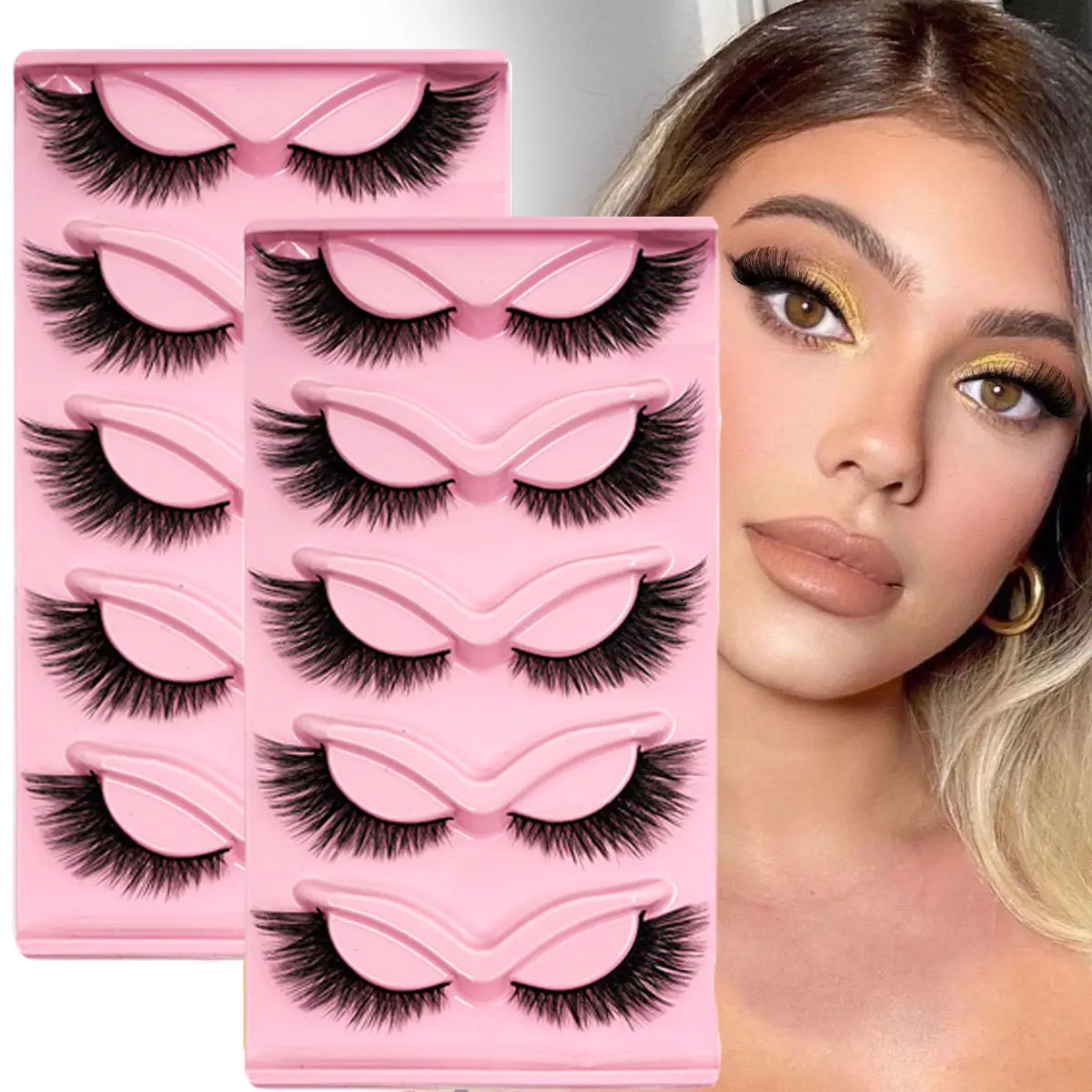 5 Pairs of Fox-Type Slanted False Eyelashes for Women — feature 1