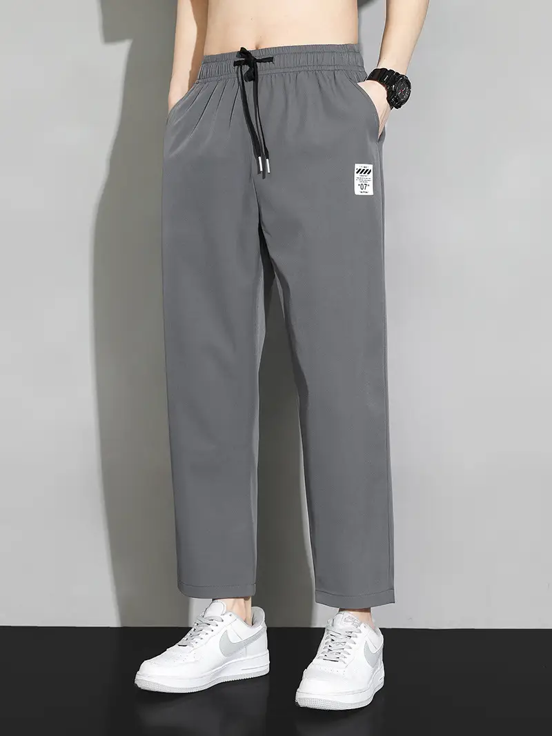 Men Ice Silk Ankle Pants Black Quick Dry Loose Sports - Image 6