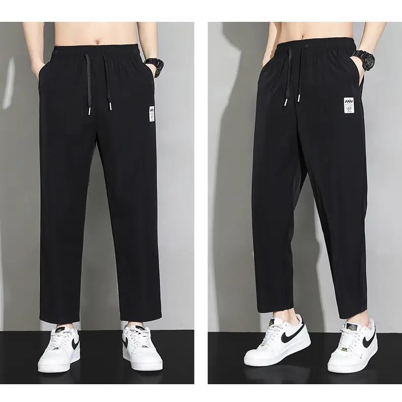 Men Ice Silk Ankle Pants Black Quick Dry Loose Sports — feature 10
