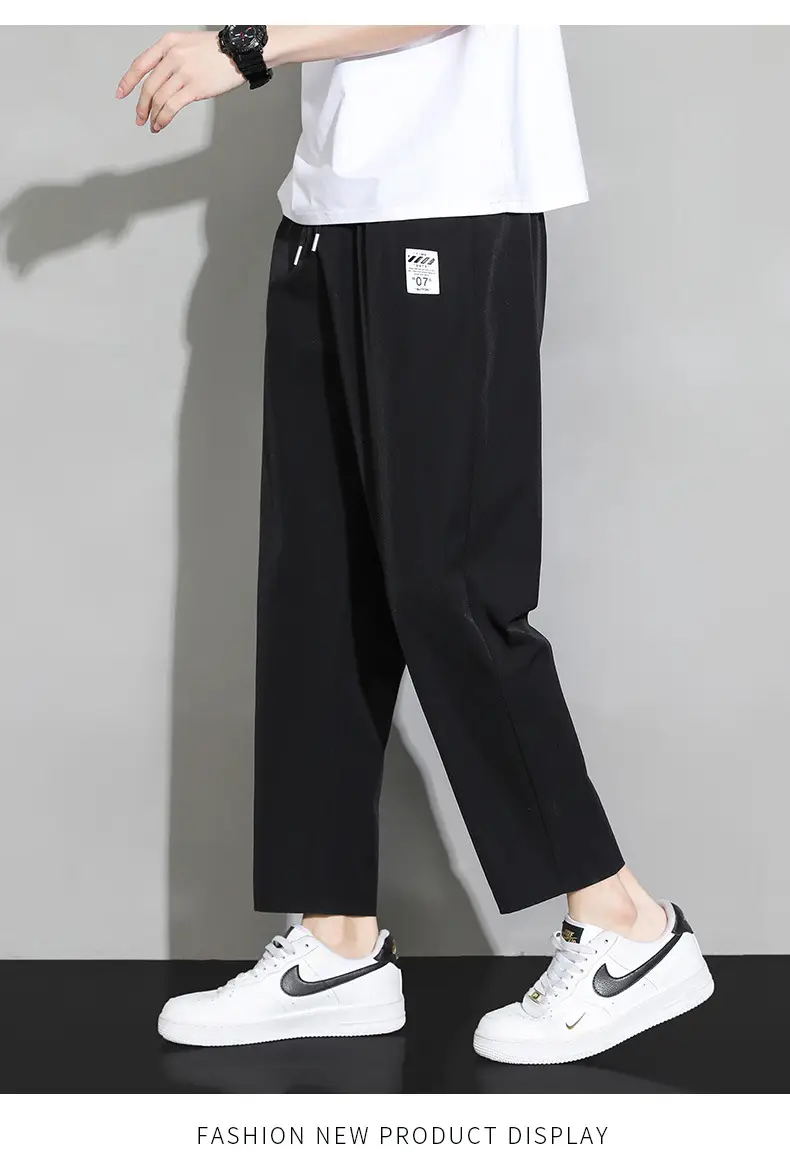 Men Ice Silk Ankle Pants Black Quick Dry Loose Sports — feature 11