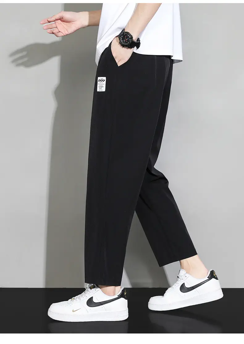 Men Ice Silk Ankle Pants Black Quick Dry Loose Sports — feature 12
