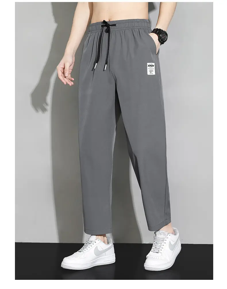 Men Ice Silk Ankle Pants Black Quick Dry Loose Sports — feature 14