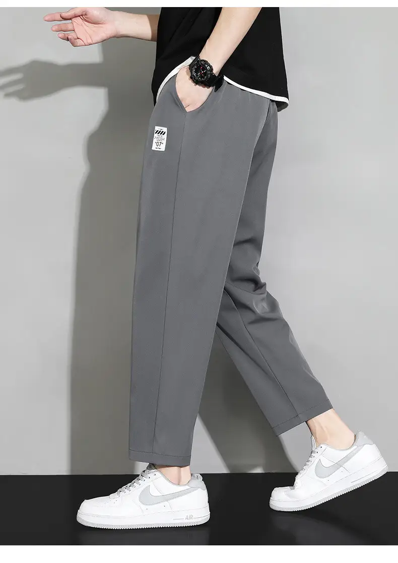 Men Ice Silk Ankle Pants Black Quick Dry Loose Sports — feature 17