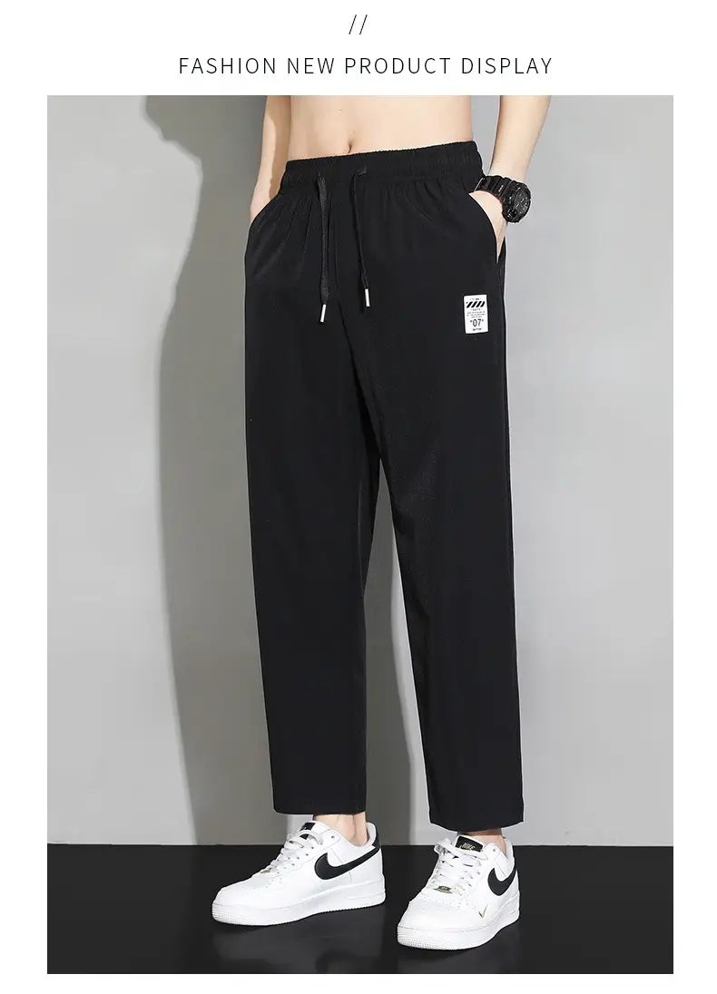 Men Ice Silk Ankle Pants Black Quick Dry Loose Sports — feature 9