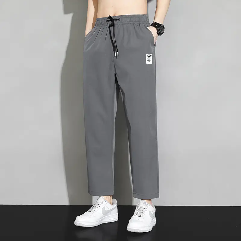 Men Ice Silk Ankle Pants Black Quick Dry Loose Sports - Image 2