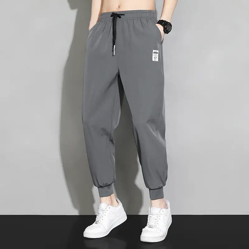 Men Ice Silk Ankle Pants Black Quick Dry Loose Sports - Image 4