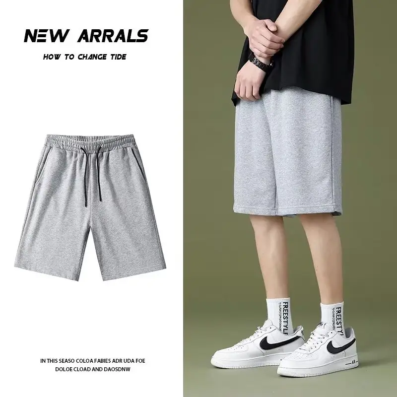 Men Grey Elastic Waist Shorts Summer Casual