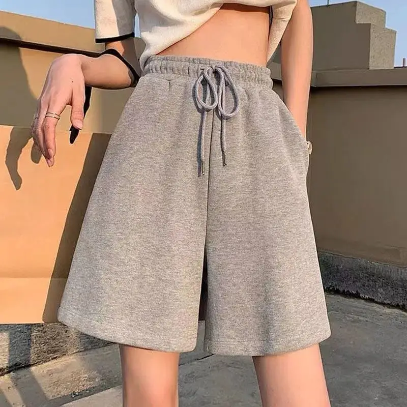 Men Grey Elastic Waist Shorts Summer Casual