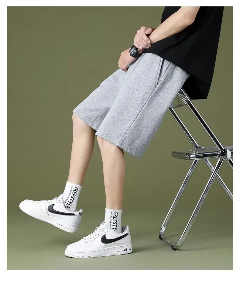 Men Grey Elastic Waist Shorts Summer Casual — feature 17