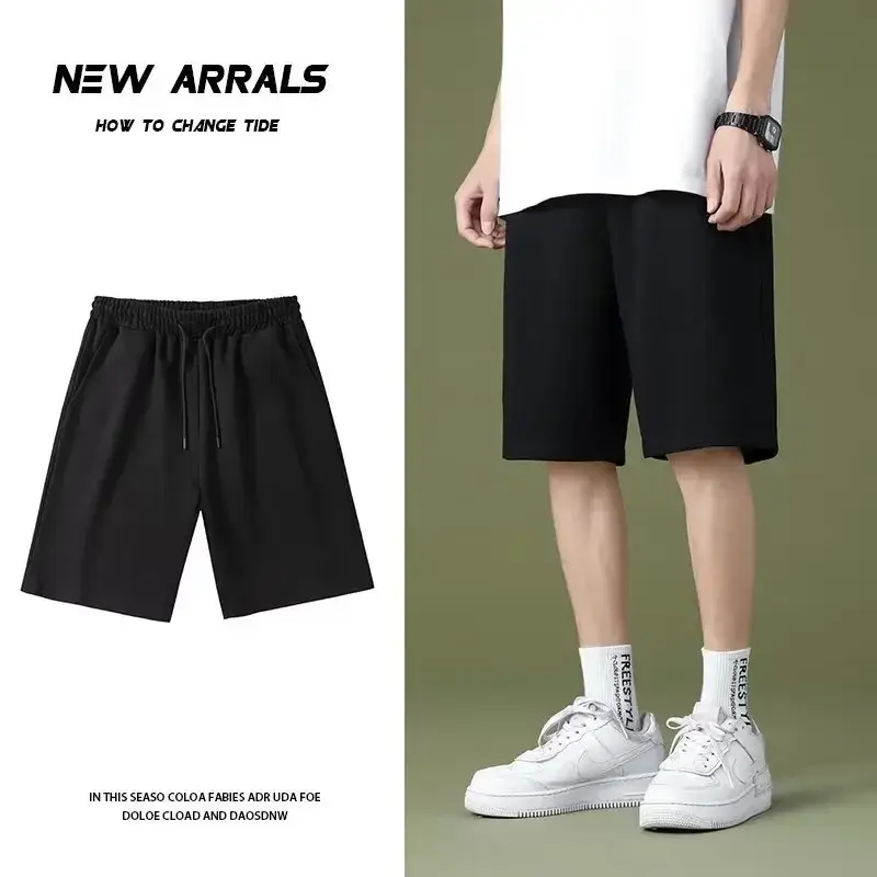 Men Grey Elastic Waist Shorts Summer Casual