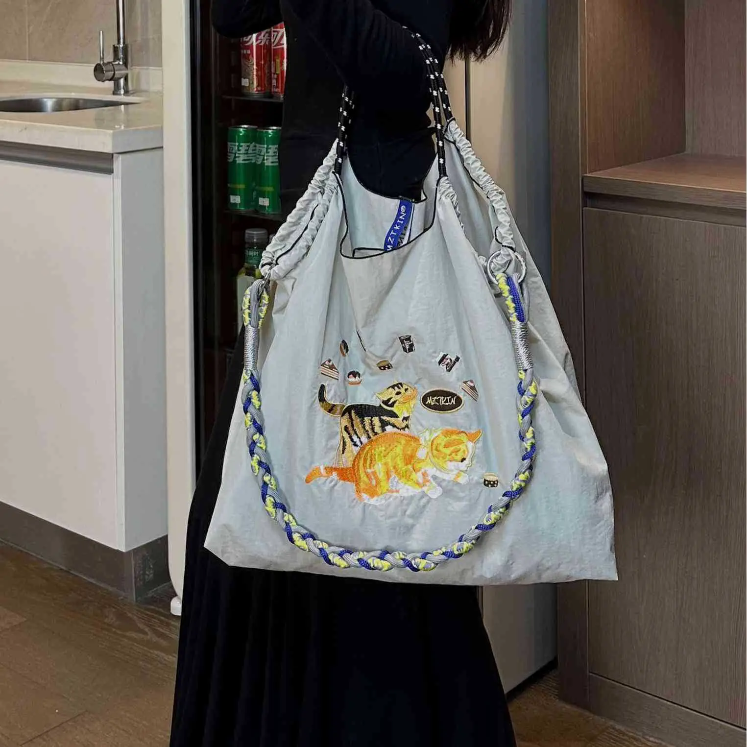 Mztkin Yellow Embroidered Shoulder Bag Large Capacity - Image 14