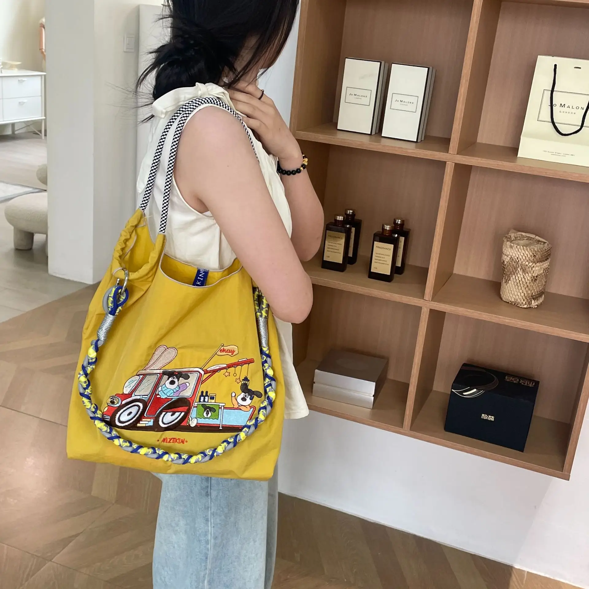 Mztkin Yellow Embroidered Shoulder Bag Large Capacity - Image 16