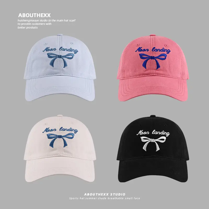Korean Bow Embroidered Women's White Baseball Cap - Image 3