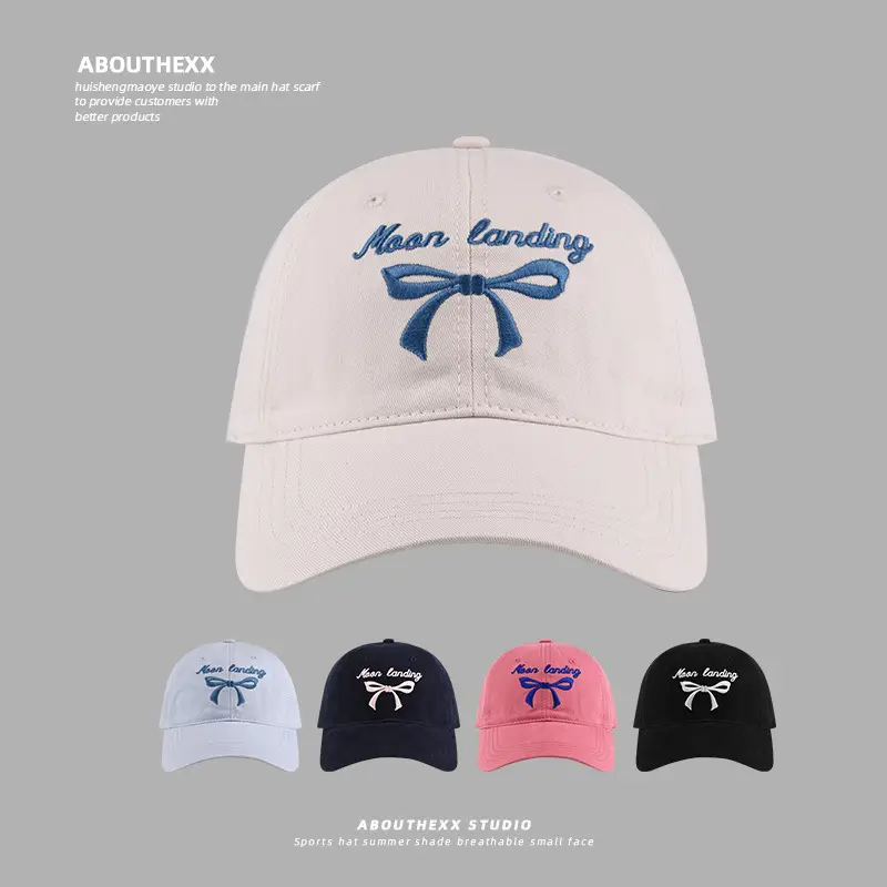 Korean Bow Embroidered Women's White Baseball Cap - Image 4
