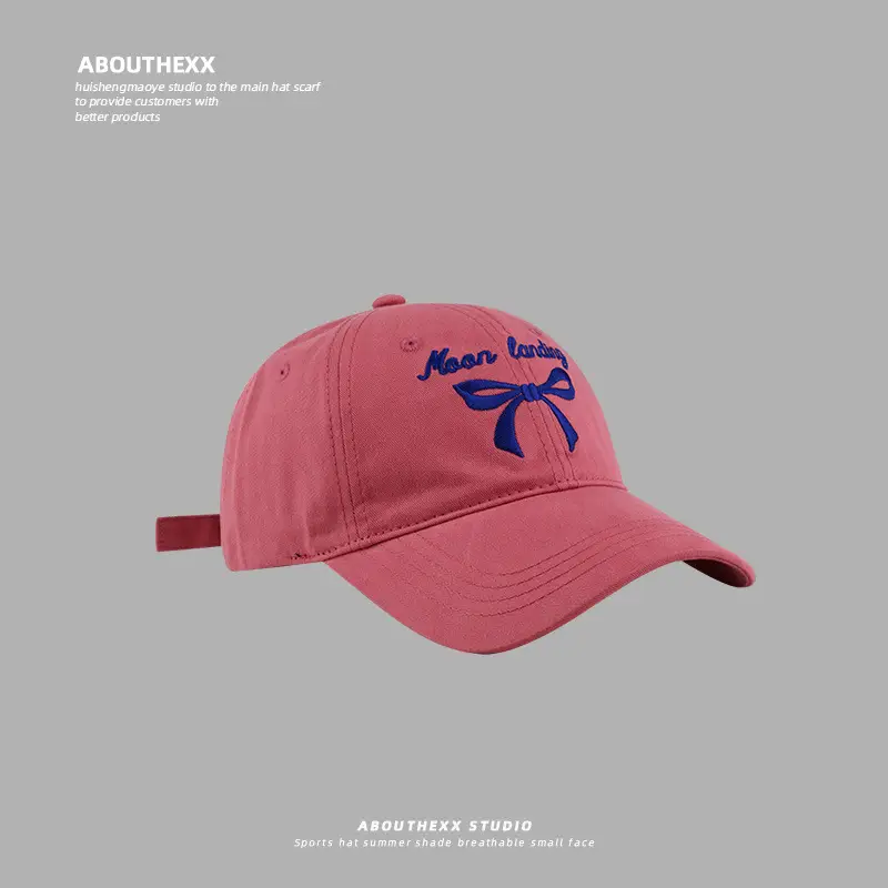 Korean Bow Embroidered Women's White Baseball Cap - Image 6