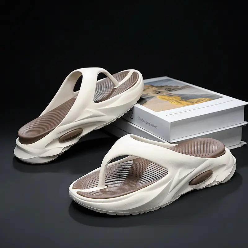 Summer Men's Two-color Thick Bottom Outdoor Beach Vacation Indoor Non-slip EVA High Elastic University All-match Clip Flip Flops - Image 4
