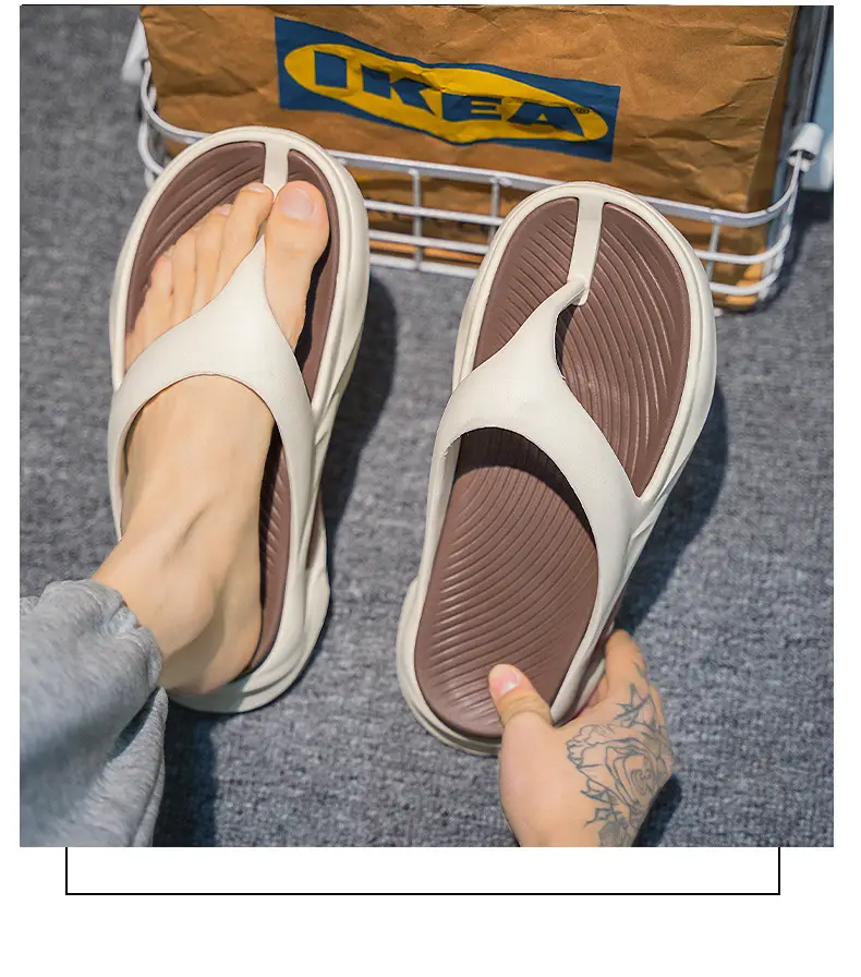 Summer Men's Two-color Thick Bottom Outdoor Beach Vacation Indoor Non-slip EVA High Elastic University All-match Clip Flip Flops — feature 11