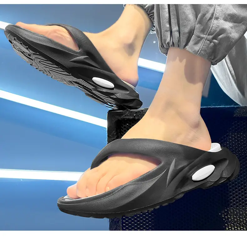 Summer Men's Two-color Thick Bottom Outdoor Beach Vacation Indoor Non-slip EVA High Elastic University All-match Clip Flip Flops — feature 14