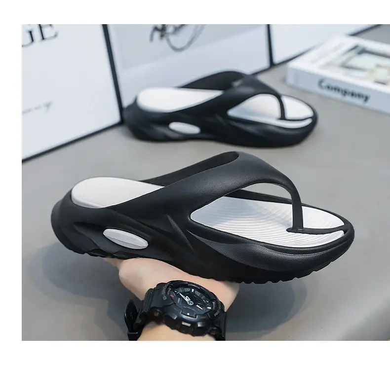 Summer Men's Two-color Thick Bottom Outdoor Beach Vacation Indoor Non-slip EVA High Elastic University All-match Clip Flip Flops — feature 15