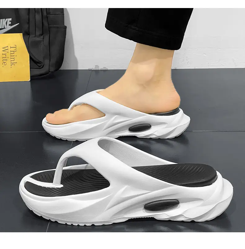 Summer Men's Two-color Thick Bottom Outdoor Beach Vacation Indoor Non-slip EVA High Elastic University All-match Clip Flip Flops — feature 18