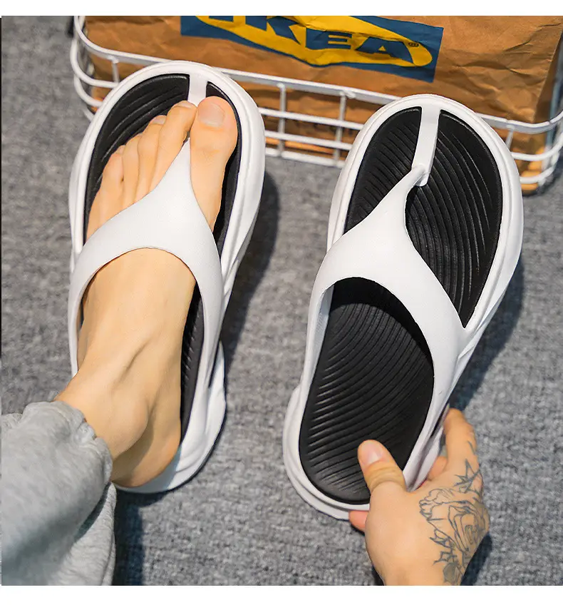 Summer Men's Two-color Thick Bottom Outdoor Beach Vacation Indoor Non-slip EVA High Elastic University All-match Clip Flip Flops — feature 19