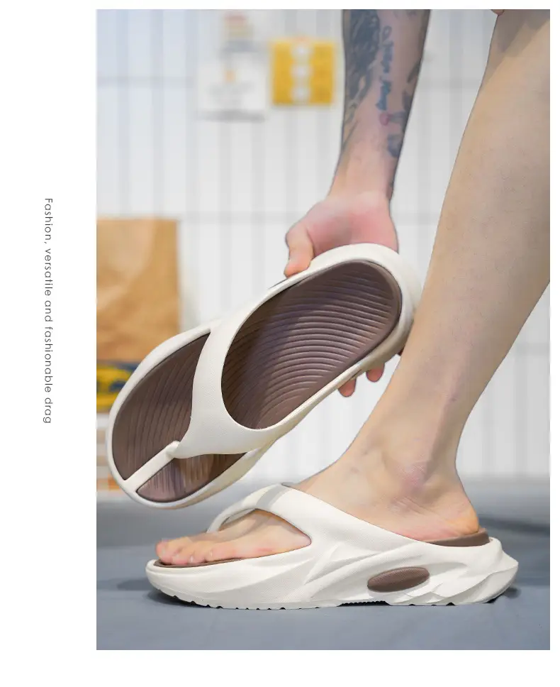Summer Men's Two-color Thick Bottom Outdoor Beach Vacation Indoor Non-slip EVA High Elastic University All-match Clip Flip Flops — feature 8