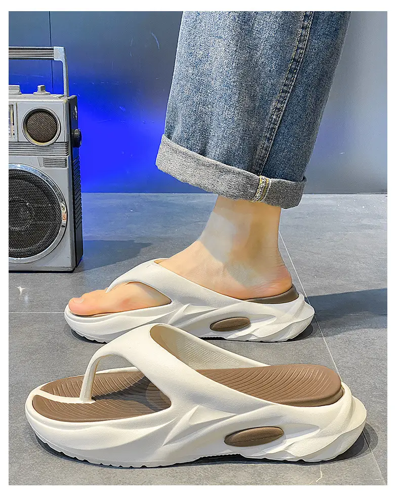 Summer Men's Two-color Thick Bottom Outdoor Beach Vacation Indoor Non-slip EVA High Elastic University All-match Clip Flip Flops — feature 9