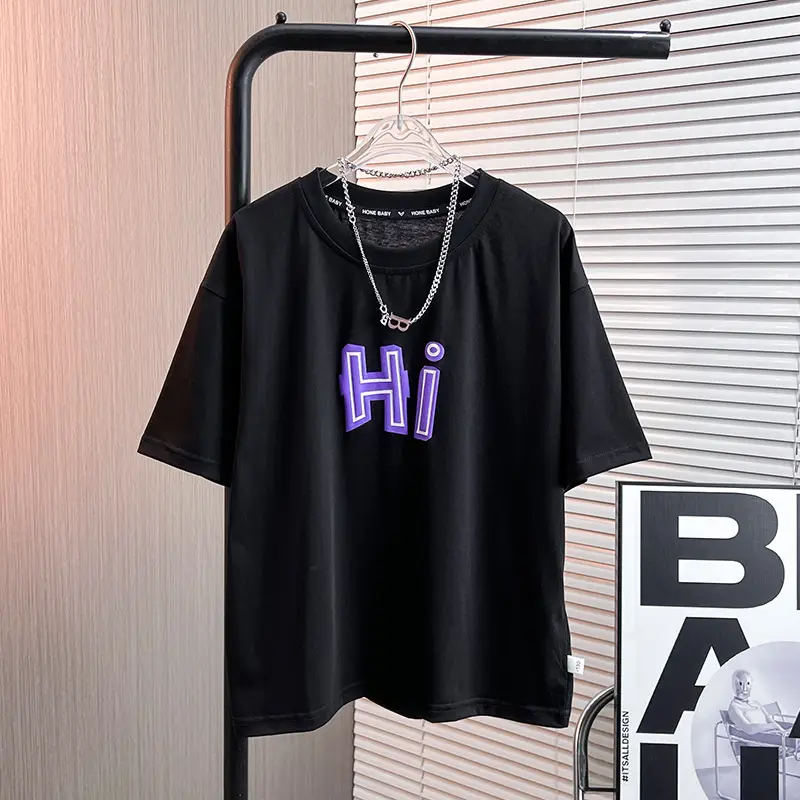 Boys Black Hi Letter Print T-Shirt 2026 - Image 2