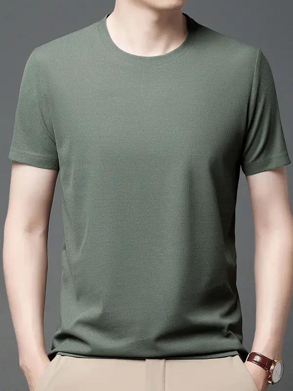Men Navy Crossbody Crewneck T-Shirt Short Sleeve