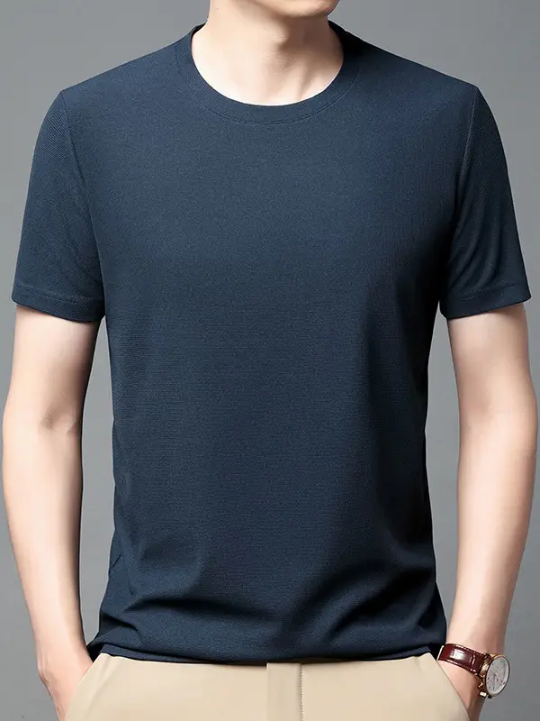 Men Navy Crossbody Crewneck T-Shirt Short Sleeve