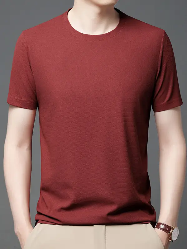 Men Navy Crossbody Crewneck T-Shirt Short Sleeve