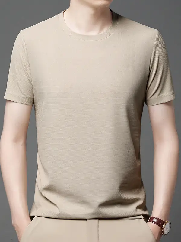 Men Navy Crossbody Crewneck T-Shirt Short Sleeve