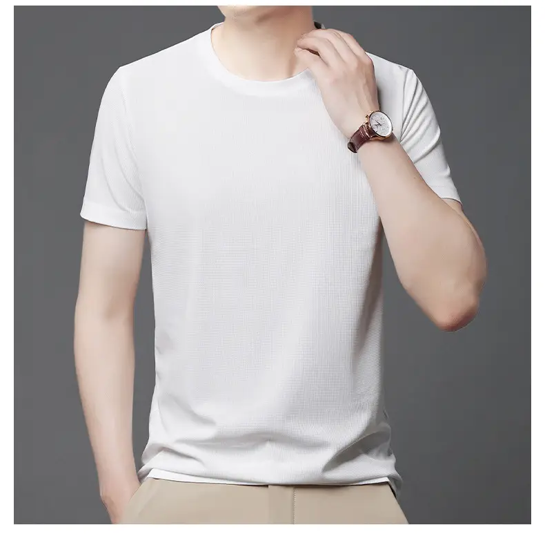 Men Navy Crossbody Crewneck T-Shirt Short Sleeve — feature 13