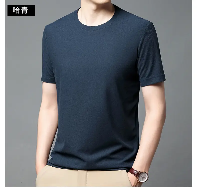 Men Navy Crossbody Crewneck T-Shirt Short Sleeve — feature 15
