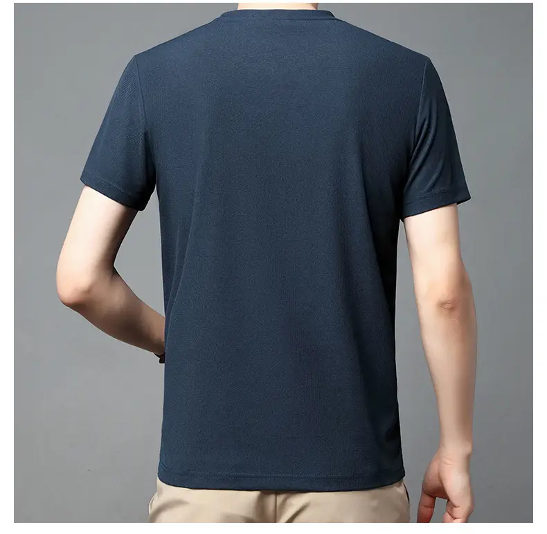 Men Navy Crossbody Crewneck T-Shirt Short Sleeve — feature 17