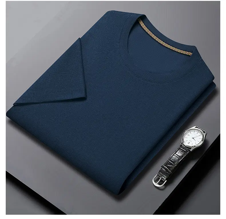 Men Navy Crossbody Crewneck T-Shirt Short Sleeve — feature 18